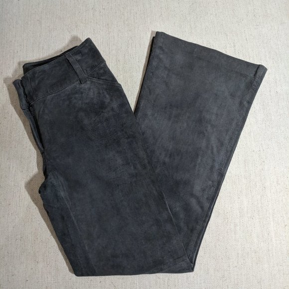 SPIEGEL Suede Leather Bootcut Pants Gray 2 - Picture 1 of 8